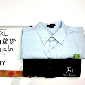 John Deere 2 Shirts XL Blue Button-up Polo